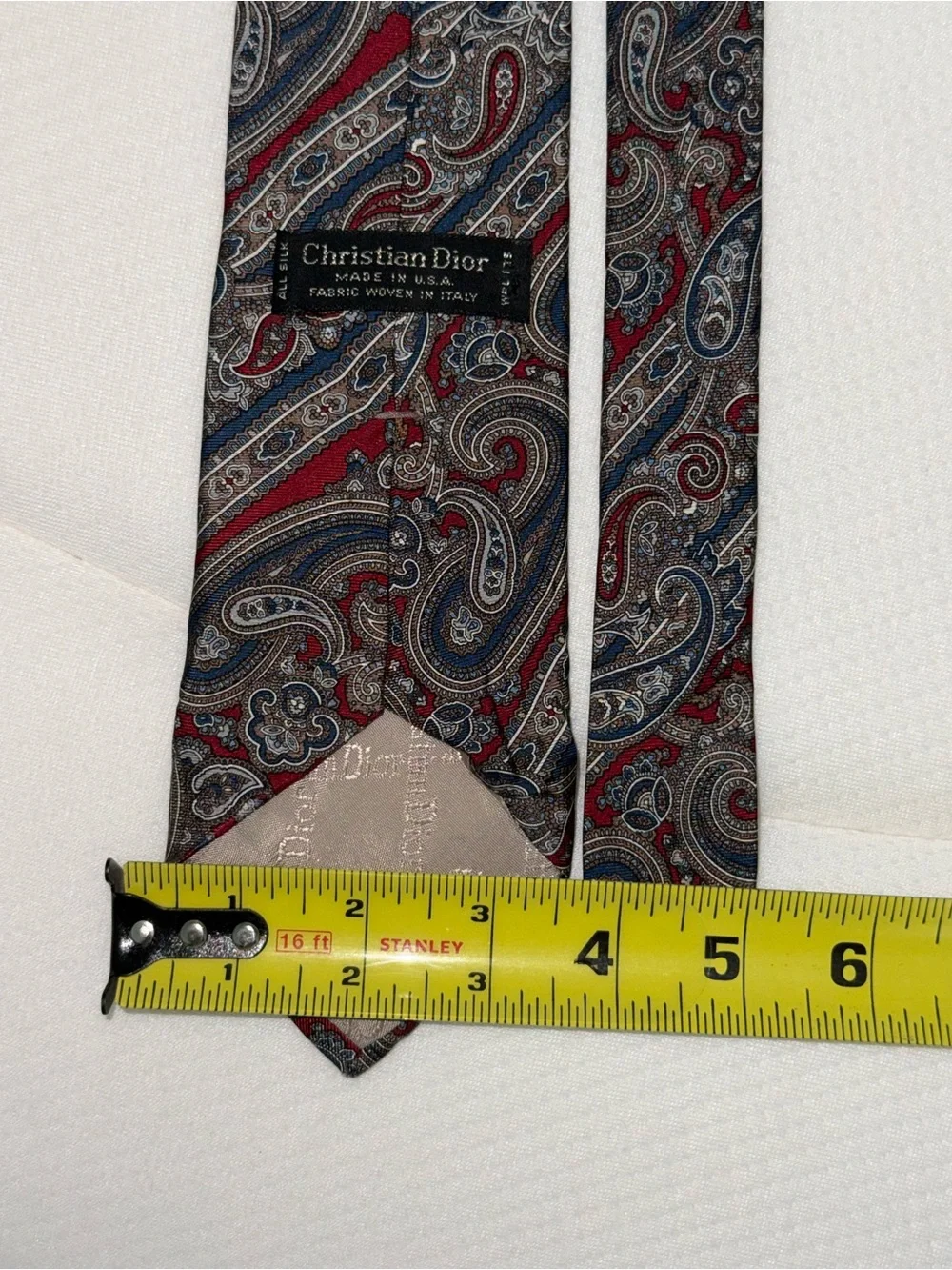 Christian Dior Luxury All Silk Paisley Tie Red & Navy designer Italian woven
